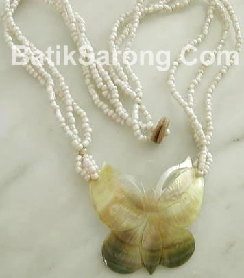 Beads Necklace with MOP Shell Pendant from Bali